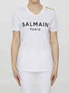 Balmain Three-button Logo-print T-shirt In White,black