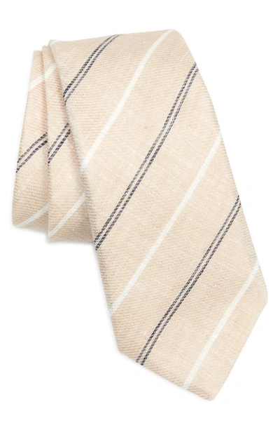 Brunello Cucinelli Regimental Stripe Linen Tie In Sabbia/ Marina