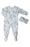 Baby Grey By Everly Grey Zip Footie & Head Wrap Set In Babys Breath