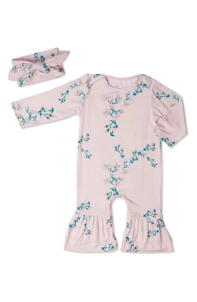 Baby Grey By Everly Grey Ruffle Romper & Head Wrap Set In Lily