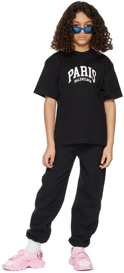Balenciaga Kids' Paris Slogan-print Cotton-jersey T-shirt 4-10 Years In Black