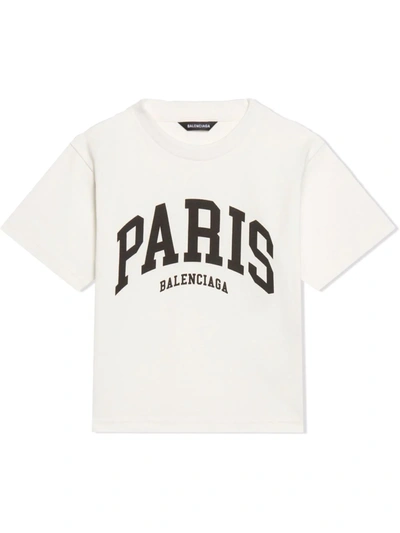 Balenciaga Kids' Paris-print Logo T-shirt In White