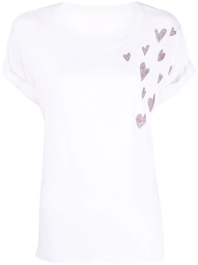 Zadig & Voltaire Anya Beaded Hearts Linen Blend T-shirt In White