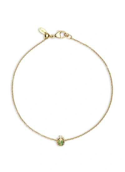 Loquet London Tsavorite Beetle Charm 14k Yellow Gold Bracelet Protection In Metallic