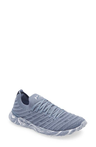 Apl Athletic Propulsion Labs Techloom Wave Logo-embroidered Stretch-knit Low-top Trainers In Slate White Marble