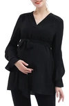 Kimi And Kai Kay Long Sleeve Belted Maternity Blouse In Black