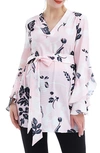 Kimi And Kai Kay Long Sleeve Belted Maternity Blouse In Pink