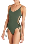 Robin Piccone Aubrey Lace-up One-piece Swimsuit In Pine