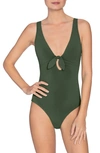 Robin Piccone Ava Plunge Underwire One-piece Swimsuit In Pine