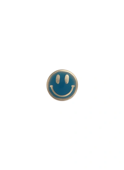 Loquet London 18k Yellow Gold Enamelled Smiley Face Charm In Blue,metallic
