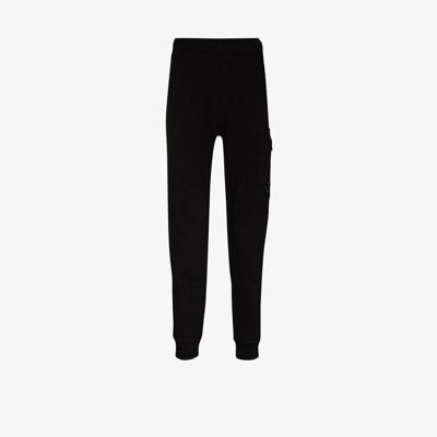 C.p. Company Lens-detailed Cotton Track Pants In Black