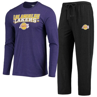 Concepts Sport Men's  Purple, Black Los Angeles Lakers Long Sleeve T-shirt And Pants Sleep Set In Purple,black