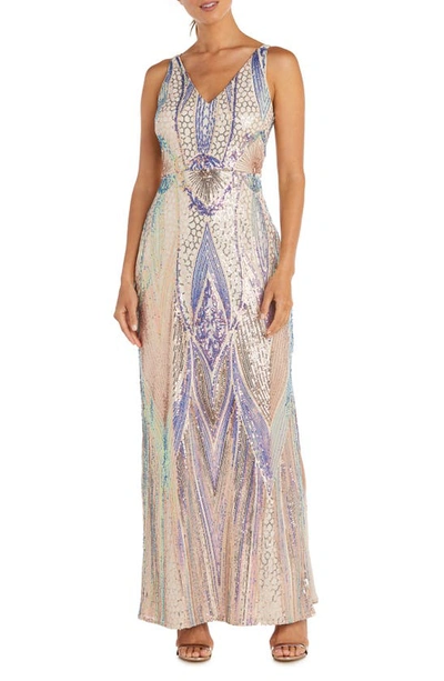 Nightway Deco Sequins Sleeveless Gown In Champagne