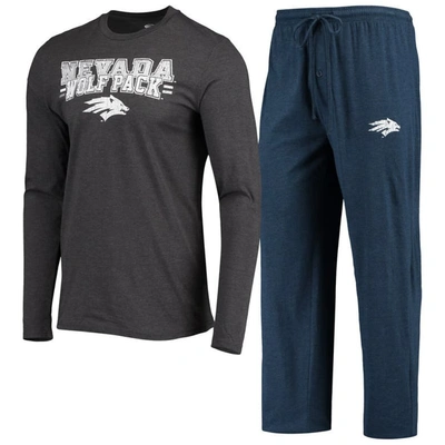 Concepts Sport Navy/heathered Charcoal Nevada Wolf Pack Meter Long Sleeve T-shirt & Pants Sleep Set