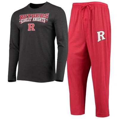 Concepts Sport Scarlet/heathered Charcoal Rutgers Scarlet Knights Meter Long Sleeve T-shirt & Trousers