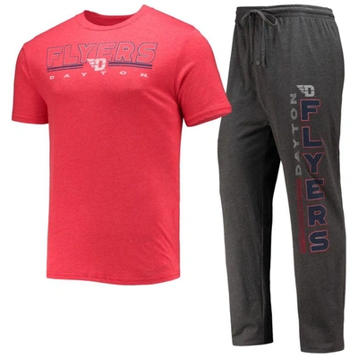Concepts Sport Men's  Heathered Charcoal And Red Dayton Flyers Meter T-shirt And Pants Sleep Set In Heathered Charcoal,red