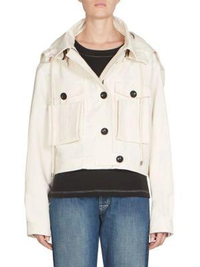 Loewe Hooded Cotton-blend Cropped Jacket In White