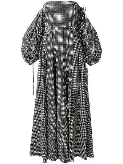 Loewe Off-the-shoulder Polka-dot Cotton-poplin Gown In Black