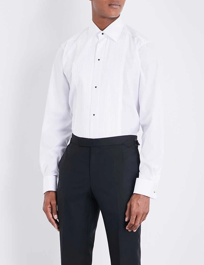 Eton Pleated-panel Double-cuff Regular-fit Cotton Dress Shirt In White