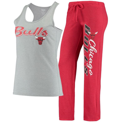 Concepts Sport Women's Heathered Gray, Heathered Red Chicago Bulls Anchor Tank Top And Pants Sleep Set In Heathered Gray,heathered Red