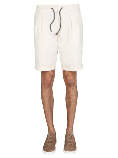 Brunello Cucinelli Drawstring Straight Cut Shorts In White
