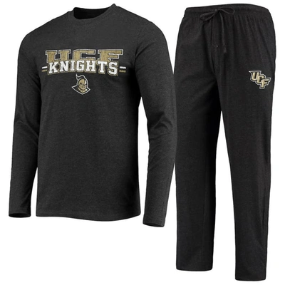 Concepts Sport Men's  Black, Heathered Charcoal Distressed Ucf Knights Meter Long Sleeve T-shirt And In Black,heathered Charcoal