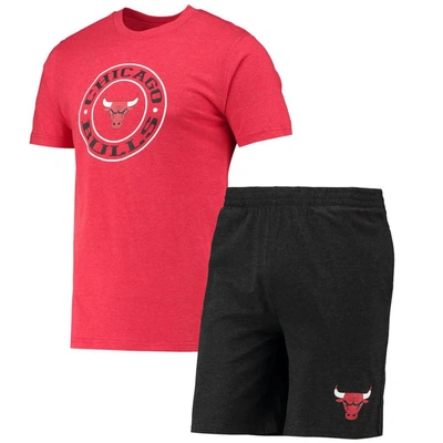 Concepts Sport Men's  Black, Red Chicago Bulls T-shirt And Shorts Sleep Set In Black,red