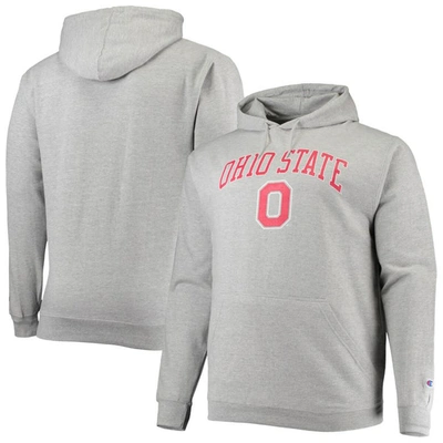 Champion Men's  Heather Gray Ohio State Buckeyes Big And Tall Arch Over Logo Powerblend Pullover Hood