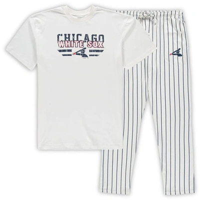 Concepts Sport Men's White, Navy Chicago White Sox Big And Tall Pinstripe Sleep Set In White,navy