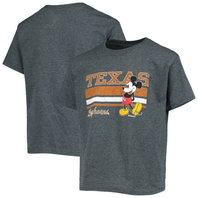 Blue 84 Kids' Youth  Heathered Charcoal Texas Longhorns Disney Mickey T-shirt In Heather Charcoal