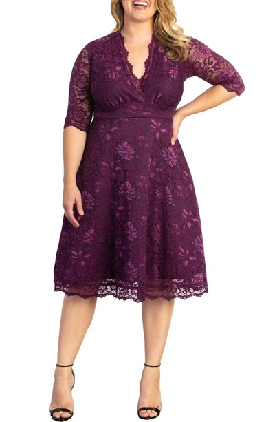 Kiyonna Mademoiselle Lace A-line Dress In Berry Bliss