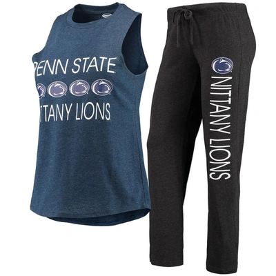 Concepts Sport Women's  Black, Navy Penn State Nittany Lions Tank Top And Pants Sleep Set In Black,navy