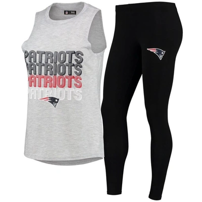 Concepts Sport Women's Heathered Gray, Black New England Patriots Profound Tank Top And Leggings Sleep Set In Heathered Gray,black
