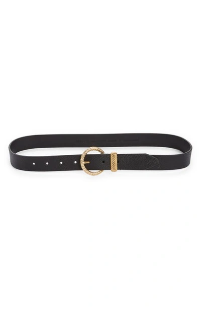 Rebecca Minkoff Leather Belt In Black Ant Brass