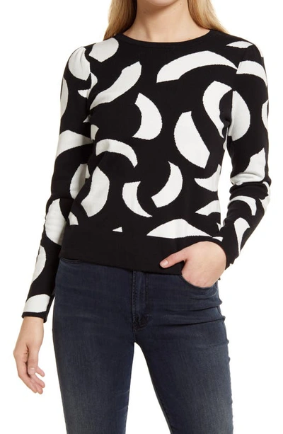 Vince Camuto Swirl Jacquard Pullover Sweater In Rich Black
