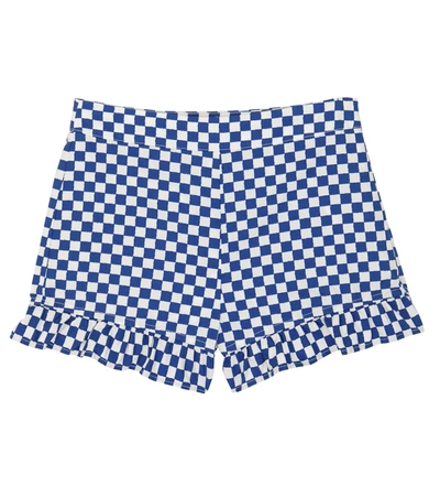 Stella Mccartney Kids White And Blue Gingham Cotton Shorts With Volants