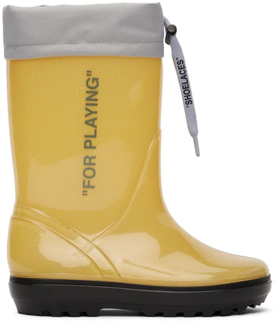 Off-white Kid's For Playing Drawstring Rain Boots, Toddler/kids In Yellowgrey