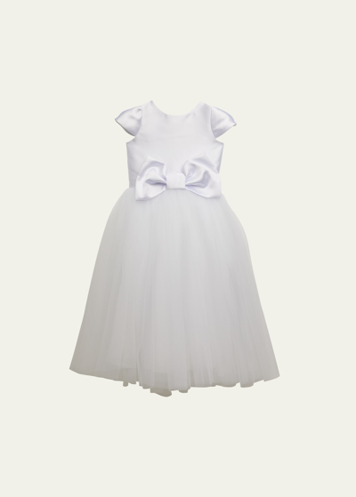 White Label By Zoe Kids' Girl's Elizabeth Satin Bow Tulle Dress In White
