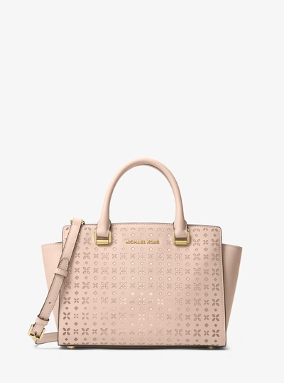 Michael Kors Selma Medium Perforated Leather Messenger In Soft Pink