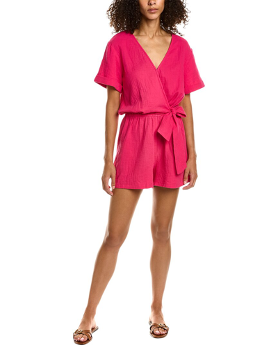 Monrow Gauze Wrap Romper In Raspberry In Pink