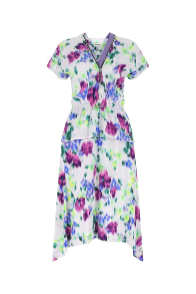 Kenzo Asymmetric Dress With Blurred Floral Print In Multicolor