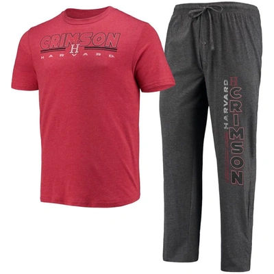 Concepts Sport Heathered Charcoal/crimson Harvard Crimson Meter T-shirt & Pants Sleep Set In Heather Charcoal