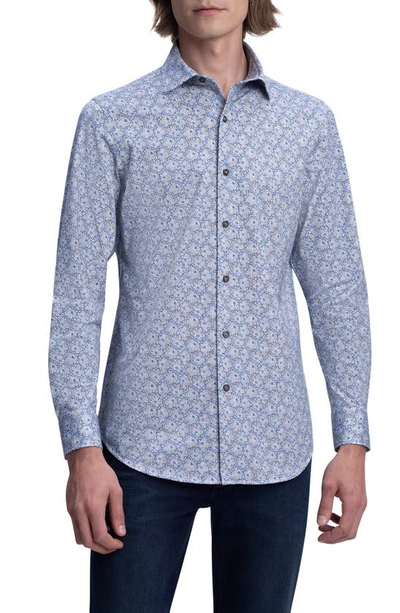 Bugatchi Floral Tech Stretch Cotton Button-up Shirt In Sand