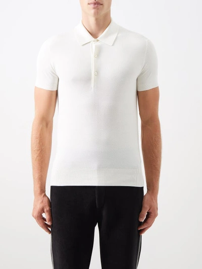 Tom Ford White Short-sleeves Polo In Cotton Piquet Jersey Man In Bianco