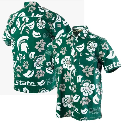 Wes & Willy Men's  Green Michigan State Spartans Floral Button-up Shirt