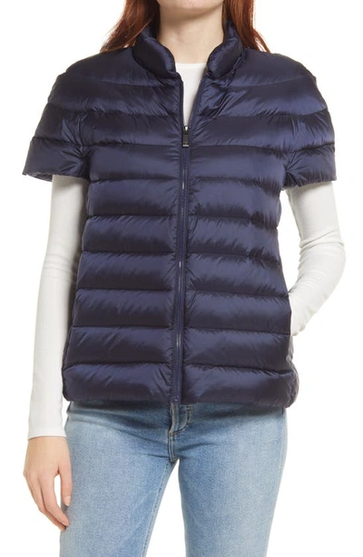 Gallery Channel Quilted Short Sleeve Coat In Navy