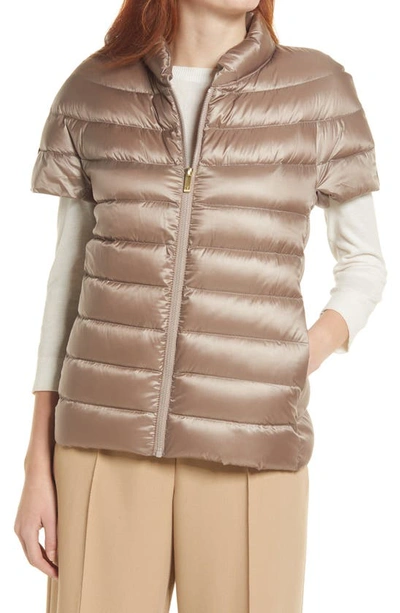 Gallery Channel Quilted Short Sleeve Coat In Toasted Taupe