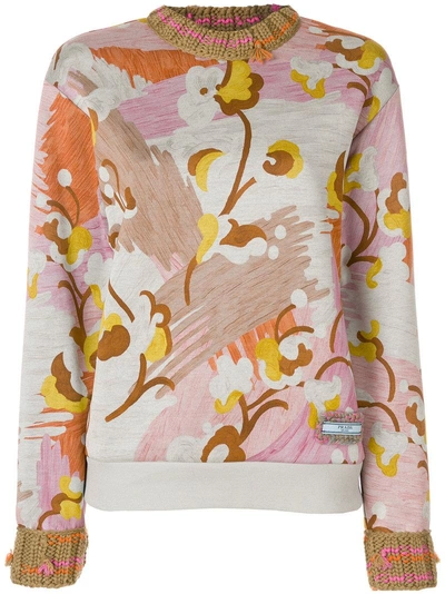 Prada Floral Chunky Knit Trim Jumper - Multicolour