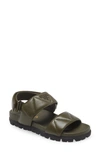 Prada Padded Leather Sport Sandals In Militare