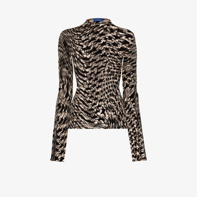 Mugler Star-print Semi-sheer Top In Black